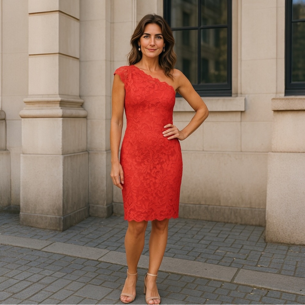 NWT Tadashi Shoji Women’s One Shoulder Red Lace Dress Formal